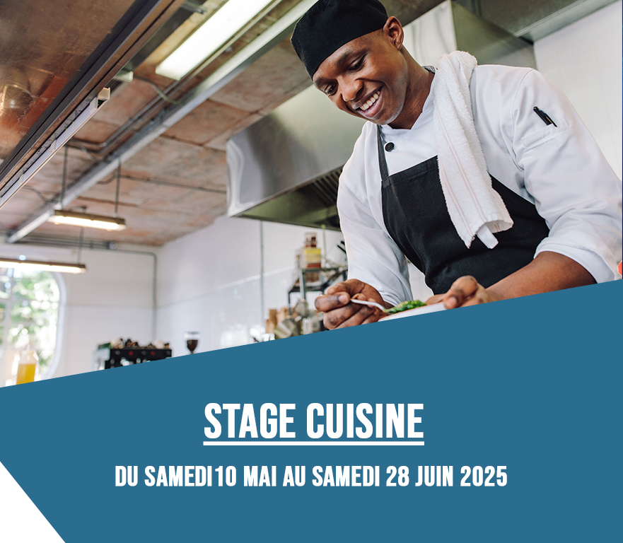 Stage cuisine du 10 mai au 28 juin 2025 les samedis de 13h00 à 16h00