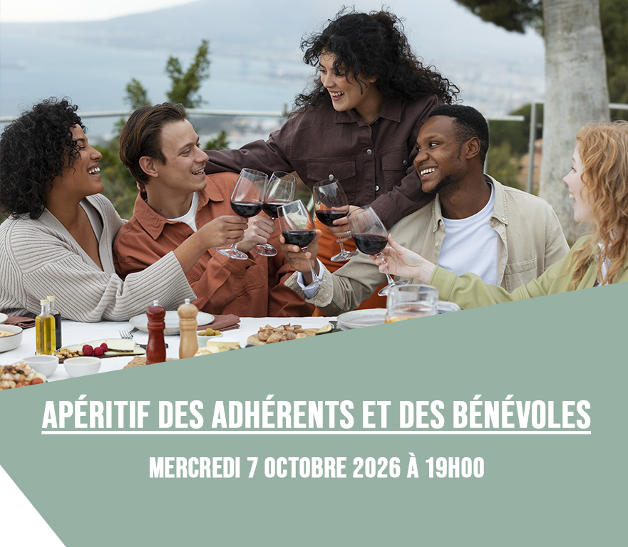Mercredi 7 octobre 2026 à 19h00. Apéritif des adhérents et des bénévoles